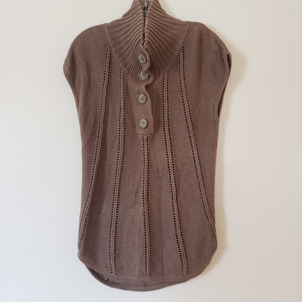 BCBGMAXAZRIA Brown Knit Cotton Wool Sweater Sleeveless Tunic Large Buttons